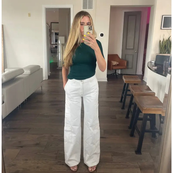 Hudson High-Rise‎ Welt Pocket Cargo Wide Leg Jean White Sz 24 - Picture 4 of 15